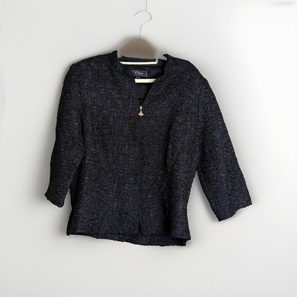 Dressbarn Collection Women's Black Lined Full Zip Short Jacket Size 16 3/4 Slv